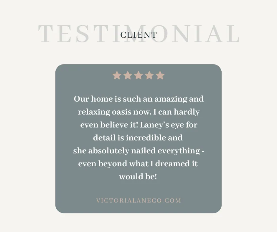 Dwelling Design client testimonial for a full-service interior design project, rated five stars